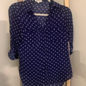 EXPRESS button up short! Navy blue with anchor print.
